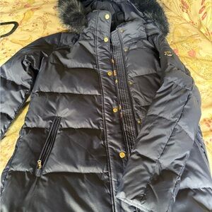 Polo Ralph Lauren Dark Blue Puffer Jacket with Faux Fur Trim